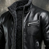 Hernando - Warme schwarze Lederjacke gefüttert mit Sherpa