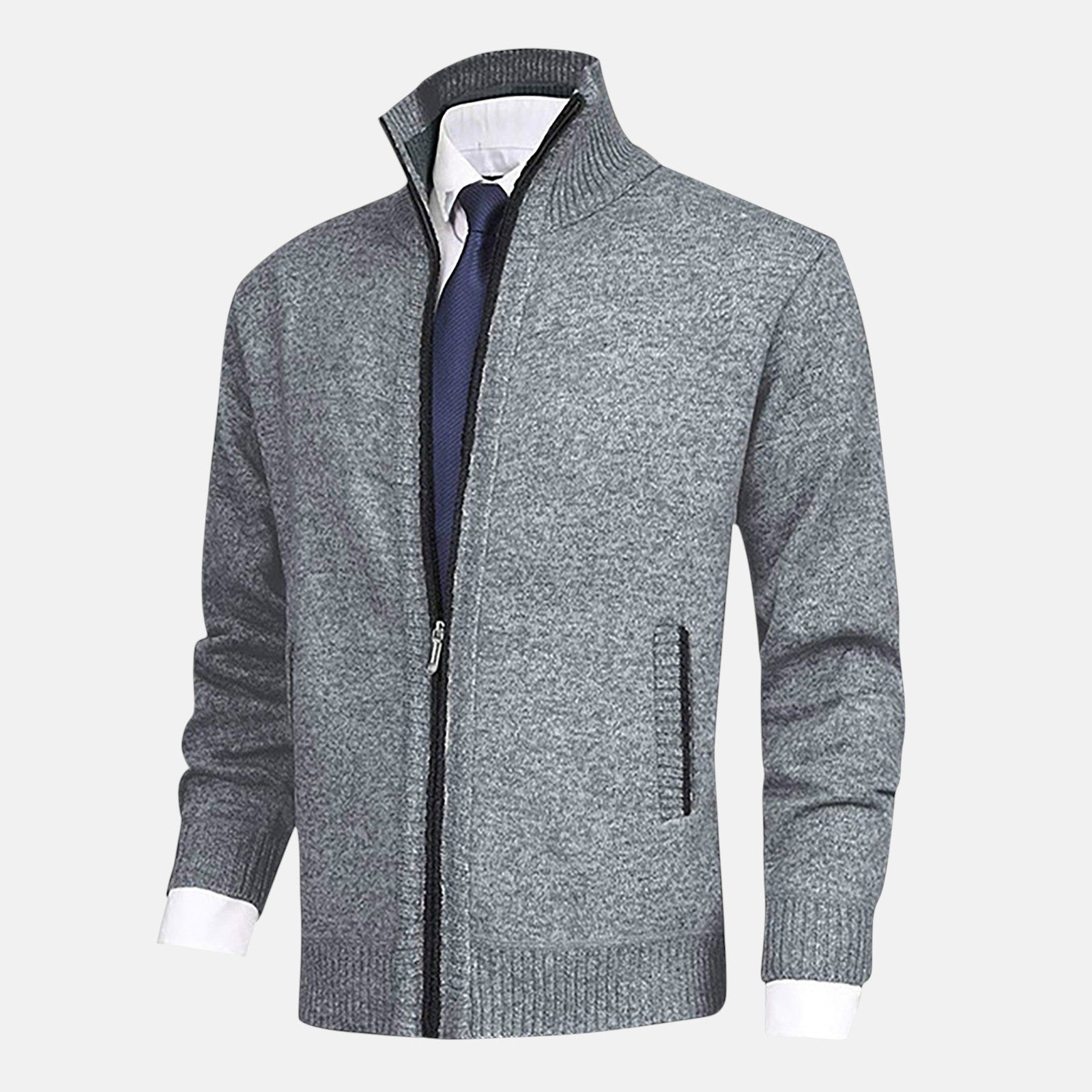 Álvaro | Strickjacke mit Stehkragen und Paspel-Details