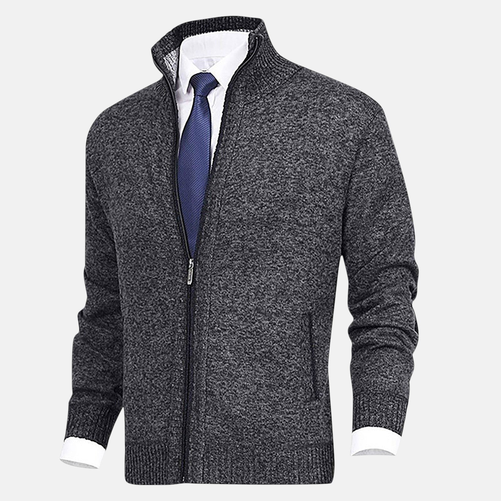 Álvaro | Strickjacke mit Stehkragen und Paspel-Details