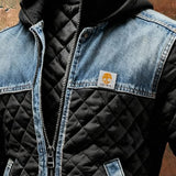 Sancho - Schwarze Daunenjacke mit Denim-Details
