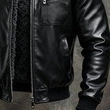 Hernando - Warme schwarze Lederjacke gefüttert mit Sherpa