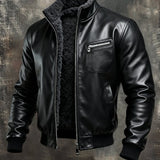 Hernando - Warme schwarze Lederjacke gefüttert mit Sherpa